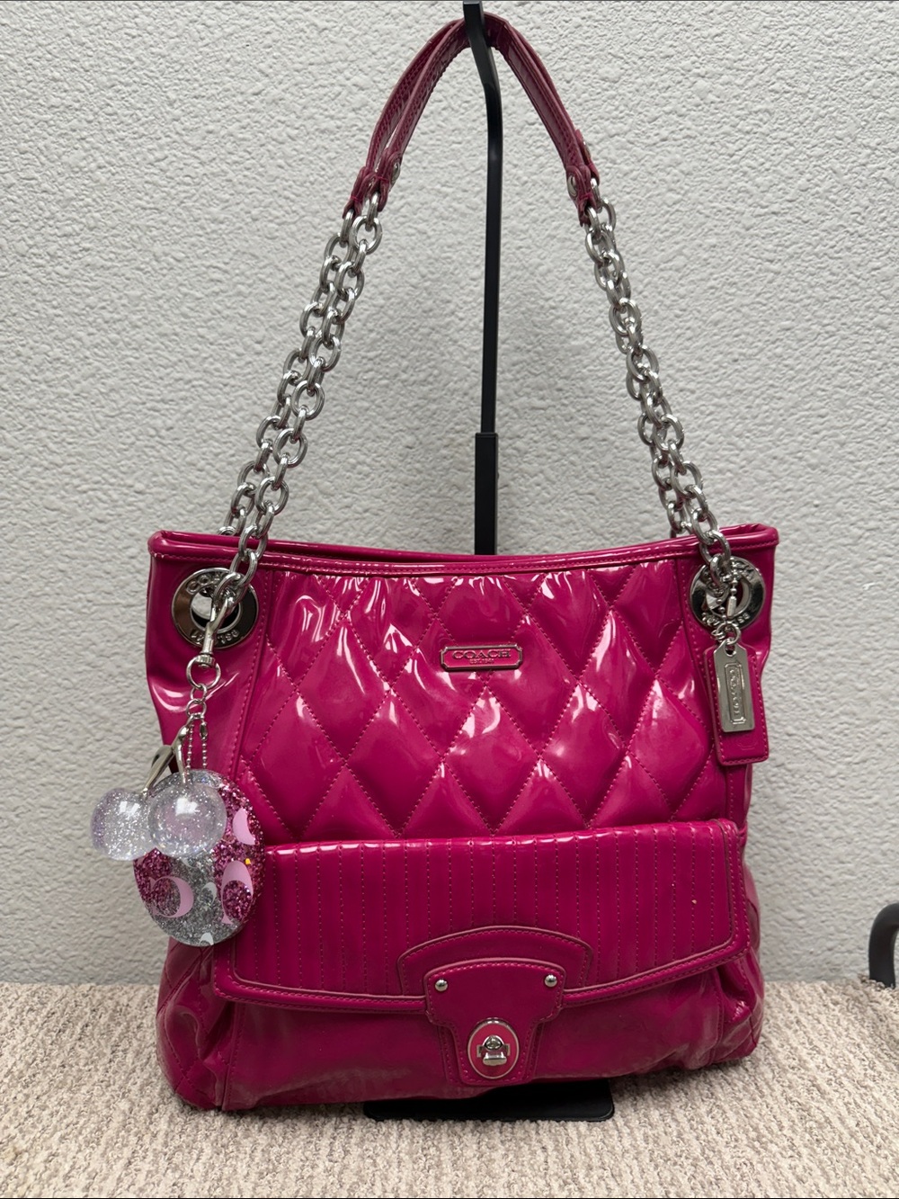 Coach Poppy Quilted Patent Shoulder Bag in Hot Pink
